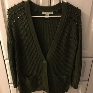 Olive green studded shoulder cardigan